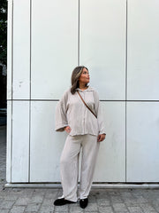 Ensemble Rayé Oversize Effet Lin - Chemise & Pantalon Palazzo