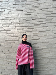Haut Rayé Oversize Bordeaux – Manches Longues- Coupe Streetwear