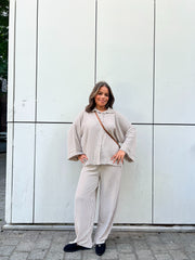 Ensemble Rayé Oversize Effet Lin - Chemise & Pantalon Palazzo