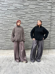 Pantalon large à carreaux
