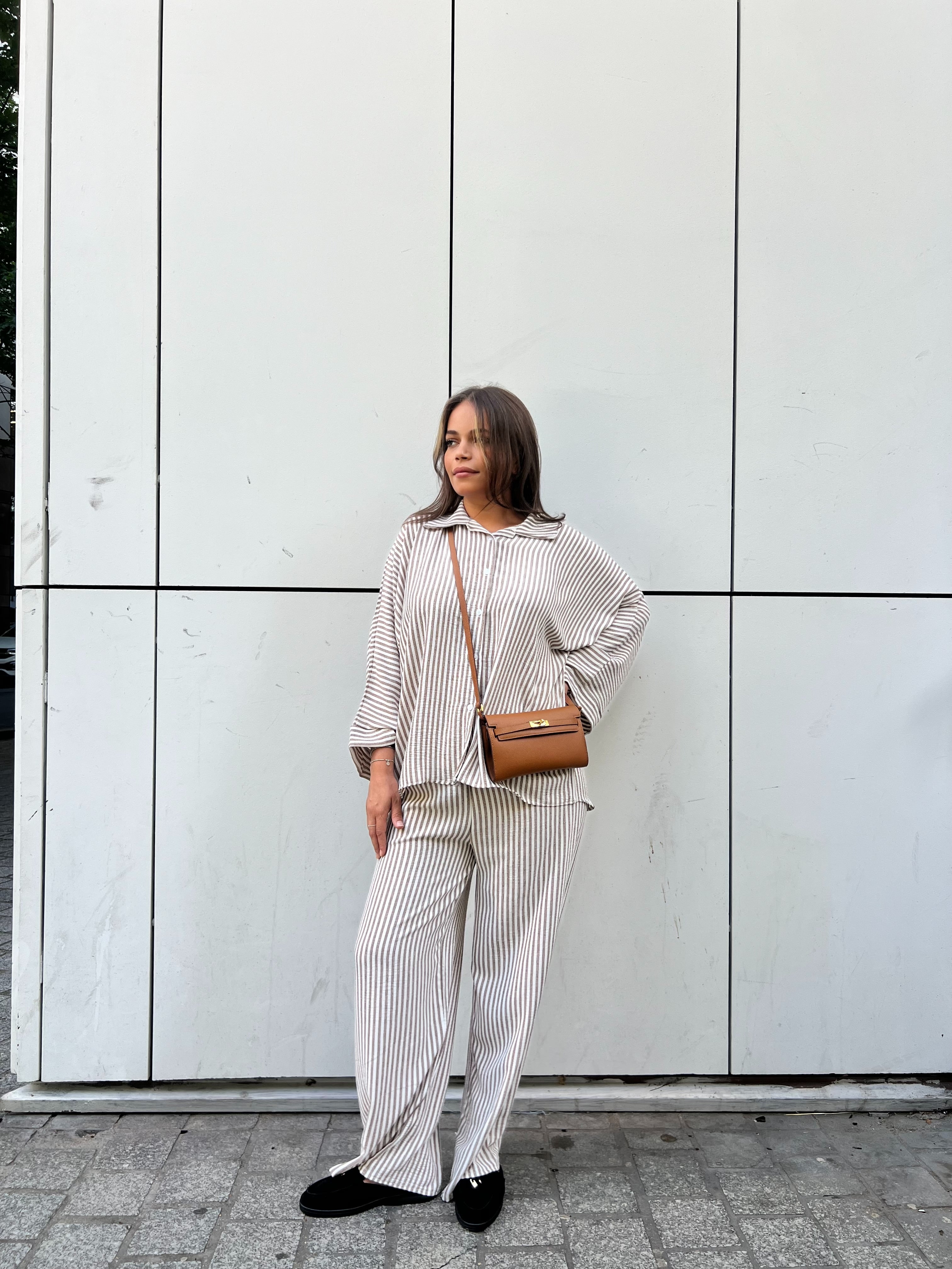 Ensemble Rayé Oversize Effet Lin - Chemise & Pantalon Palazzo