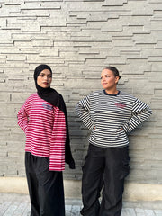 Haut Rayé Oversize Bordeaux – Manches Longues- Coupe Streetwear