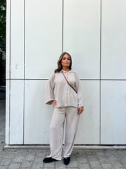 Ensemble Rayé Oversize Effet Lin - Chemise & Pantalon Palazzo