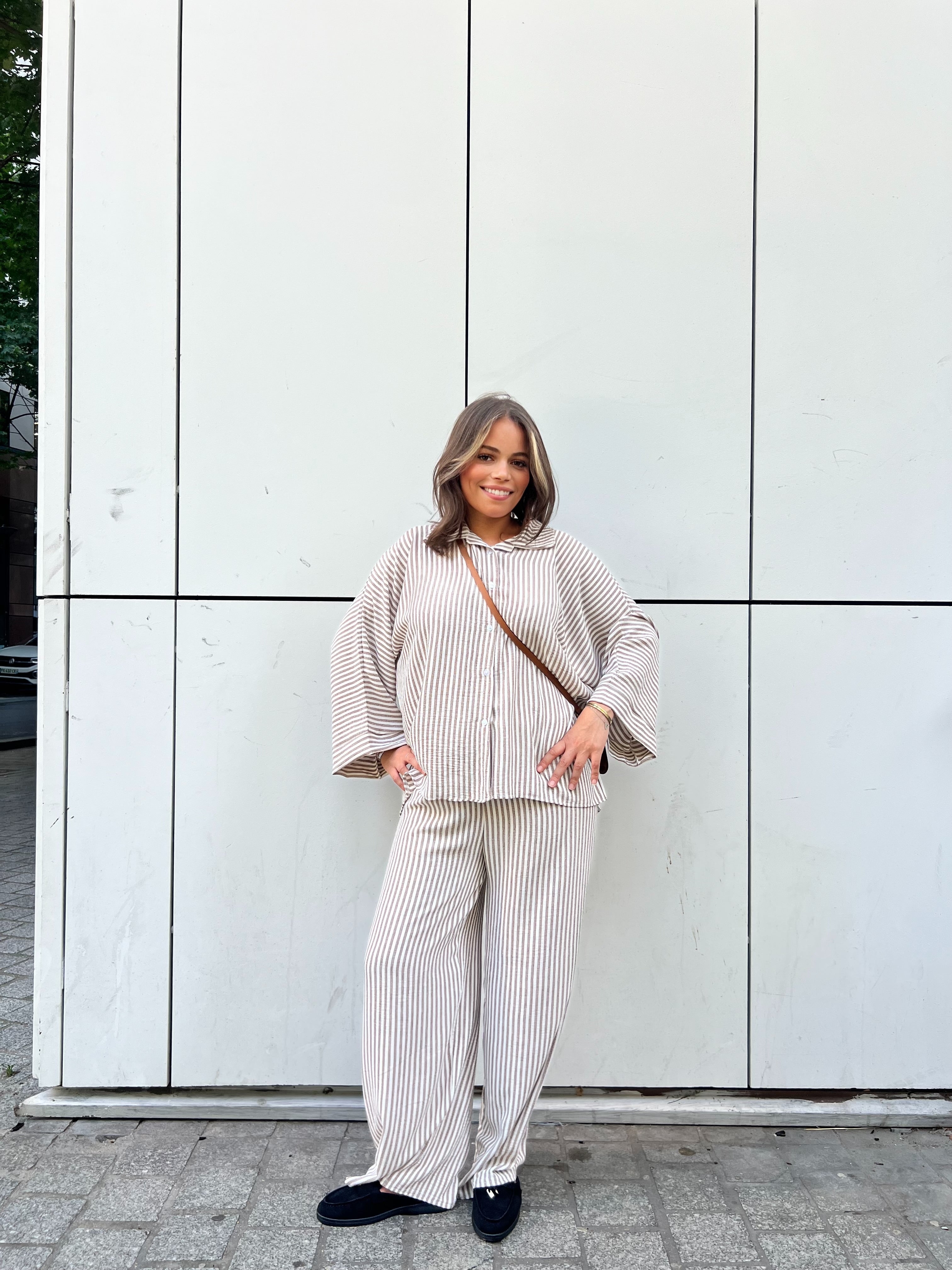 Ensemble Rayé Oversize Effet Lin - Chemise & Pantalon Palazzo