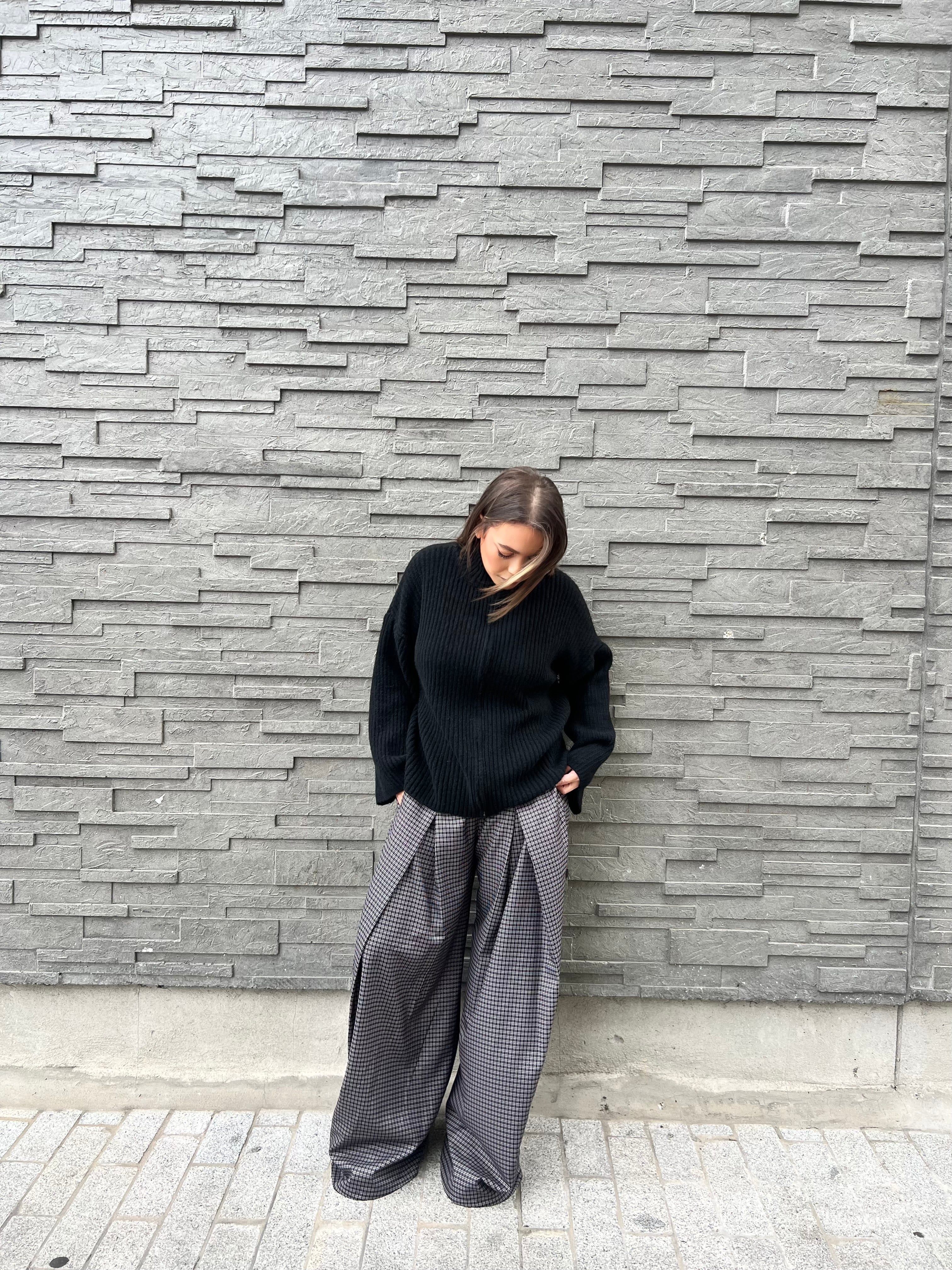 Pantalon large à carreaux
