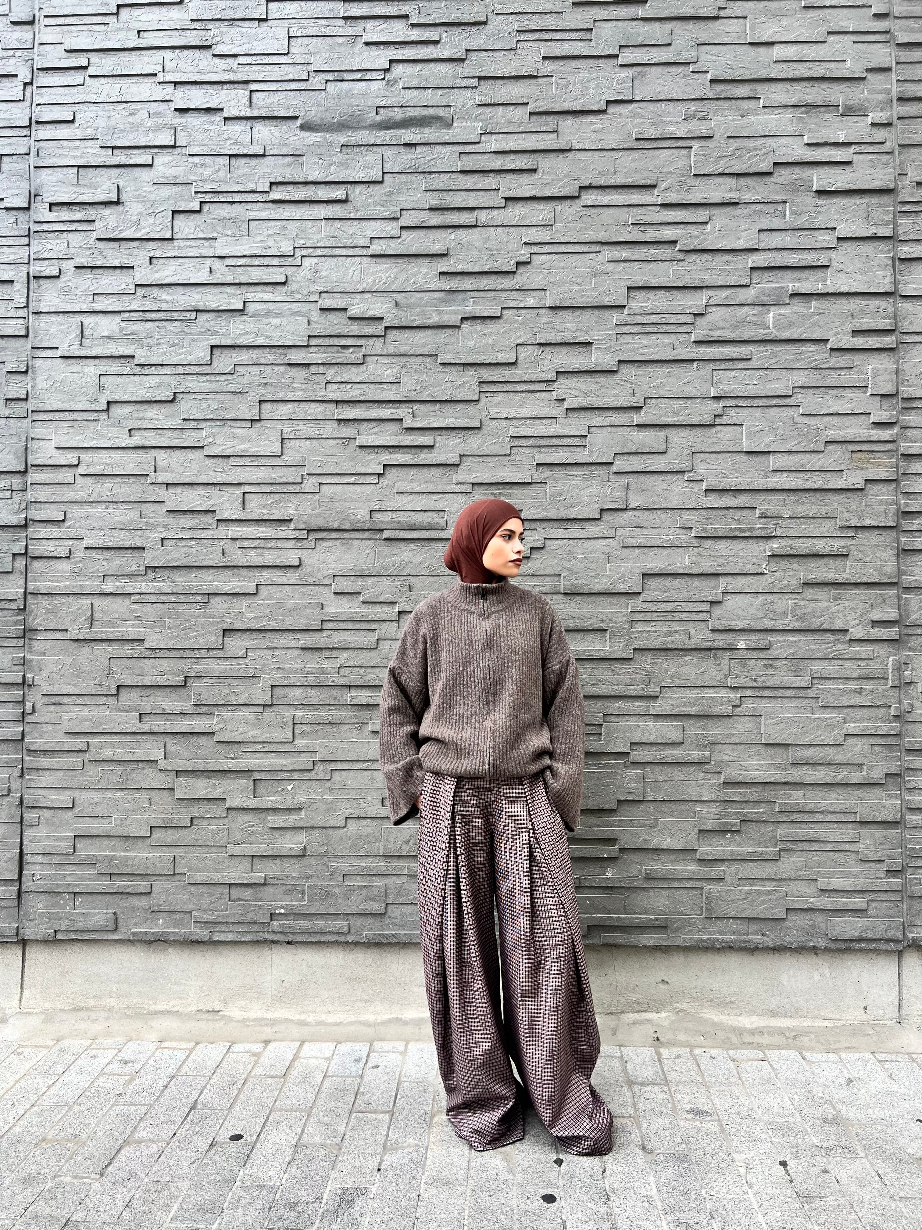 Pantalon large à carreaux