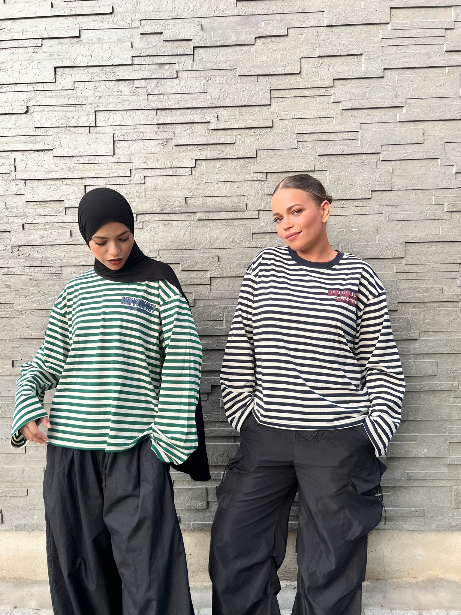 Haut Rayé Vert & Blanc Oversize – Manches Longues- Coupe Streetwear