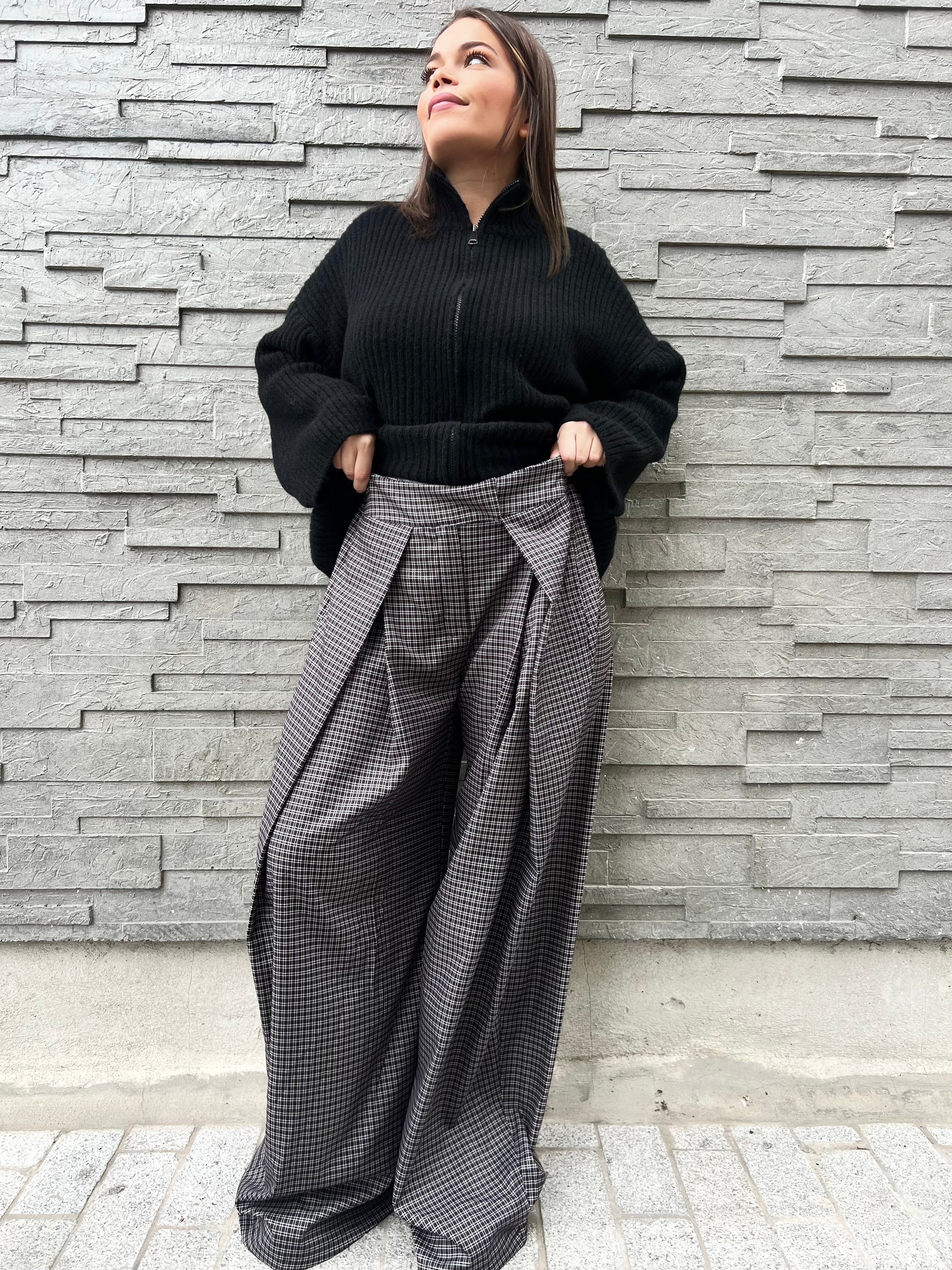 Pantalon large à carreaux