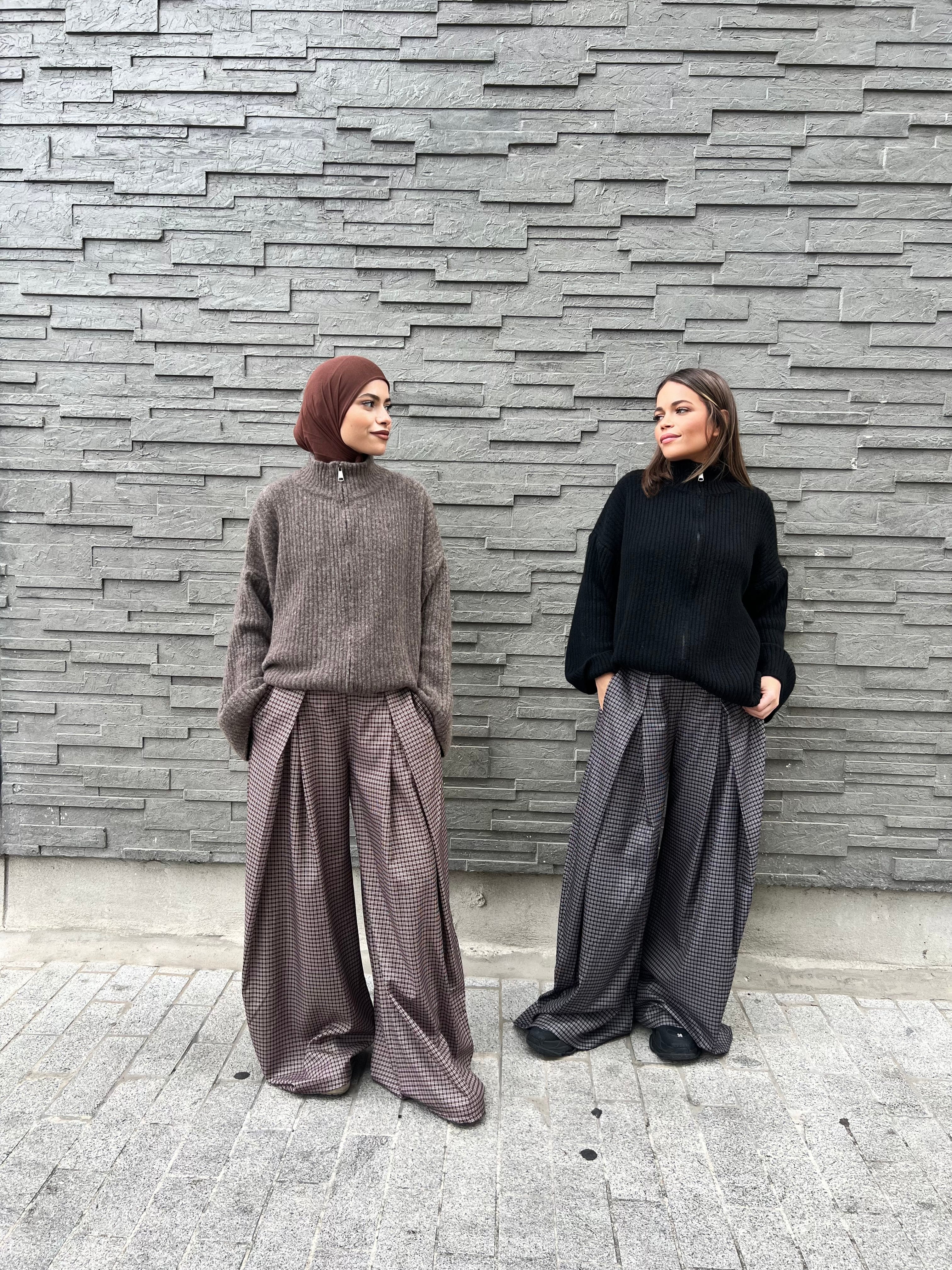 Pantalon large à carreaux