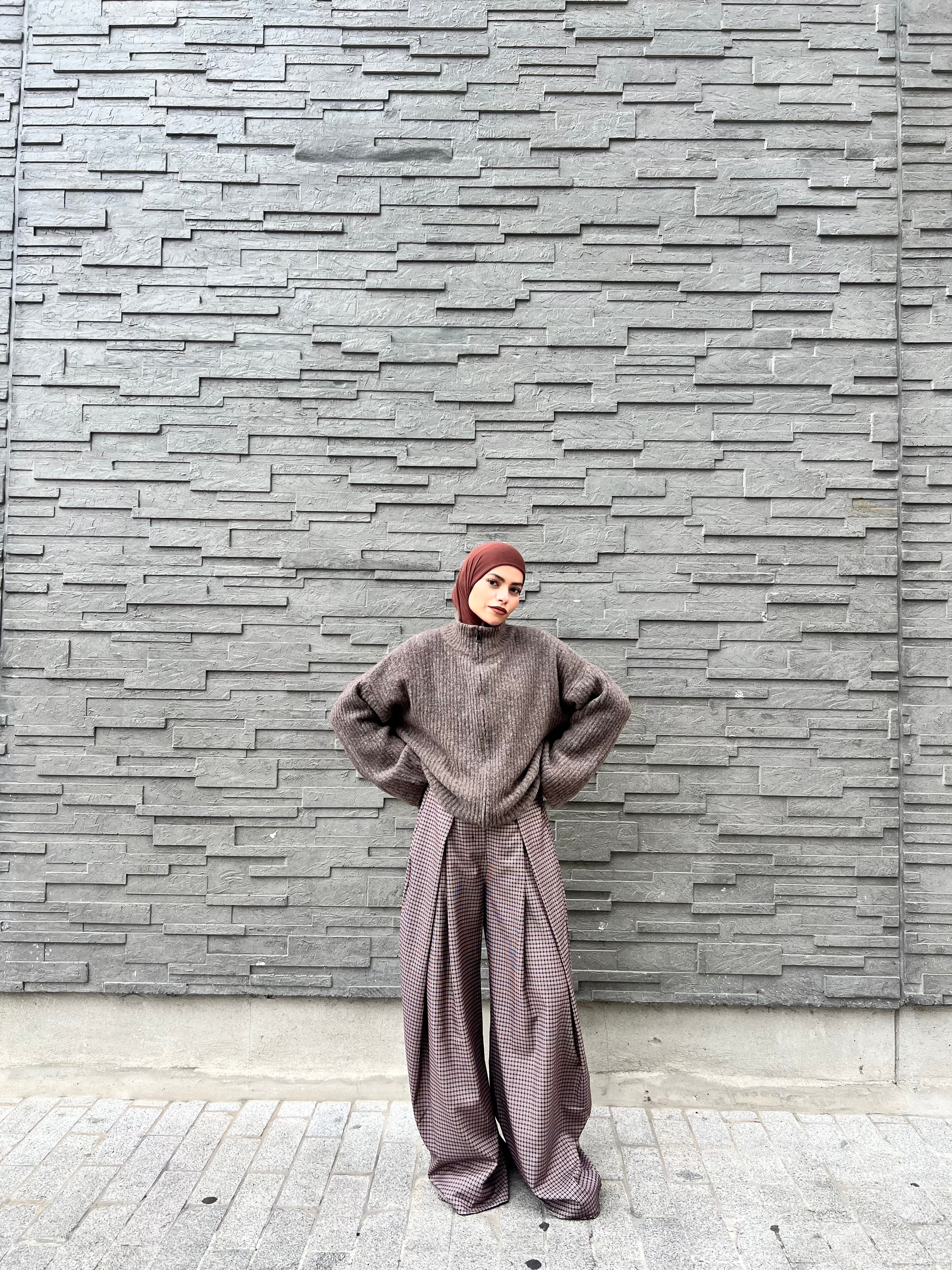 Pantalon large à carreaux