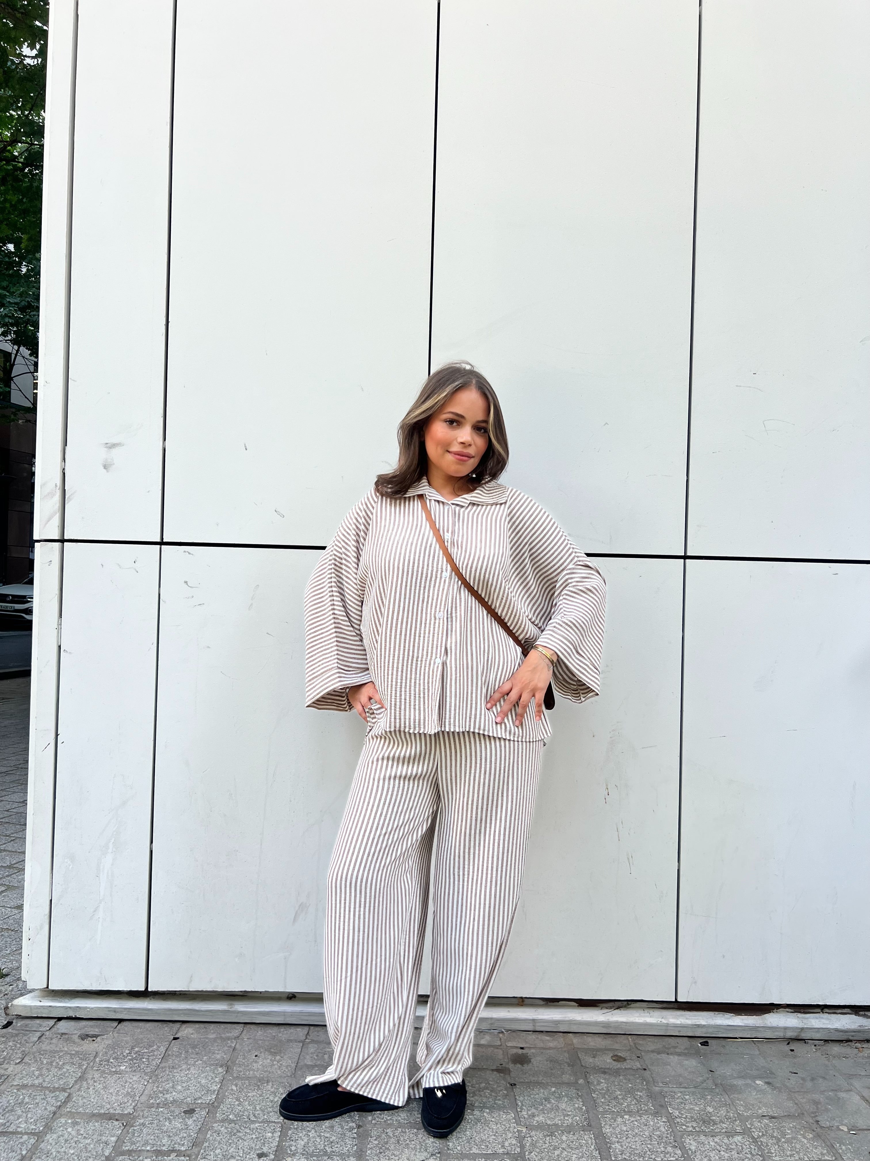 Ensemble Rayé Oversize Effet Lin - Chemise & Pantalon Palazzo