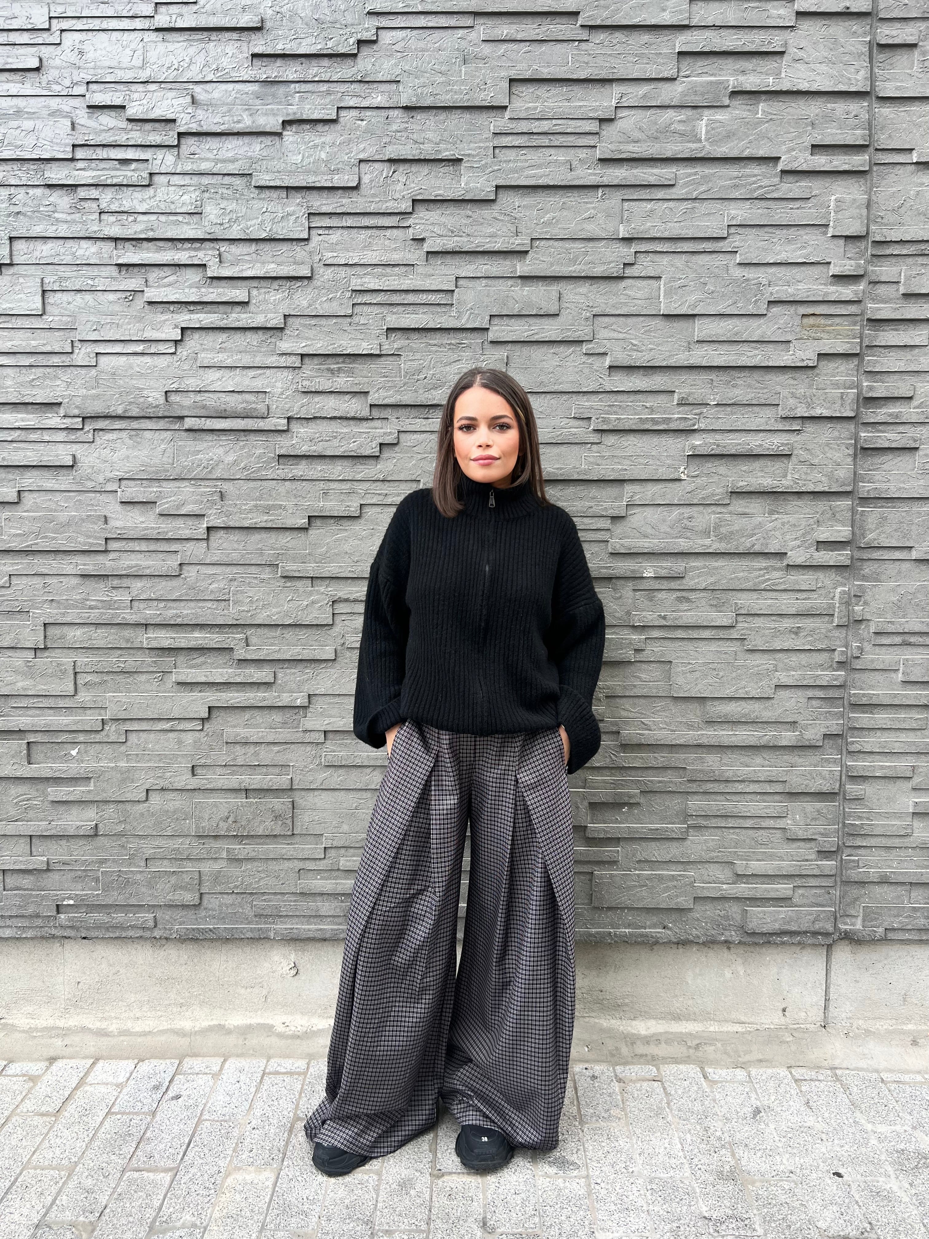 Pantalon large à carreaux
