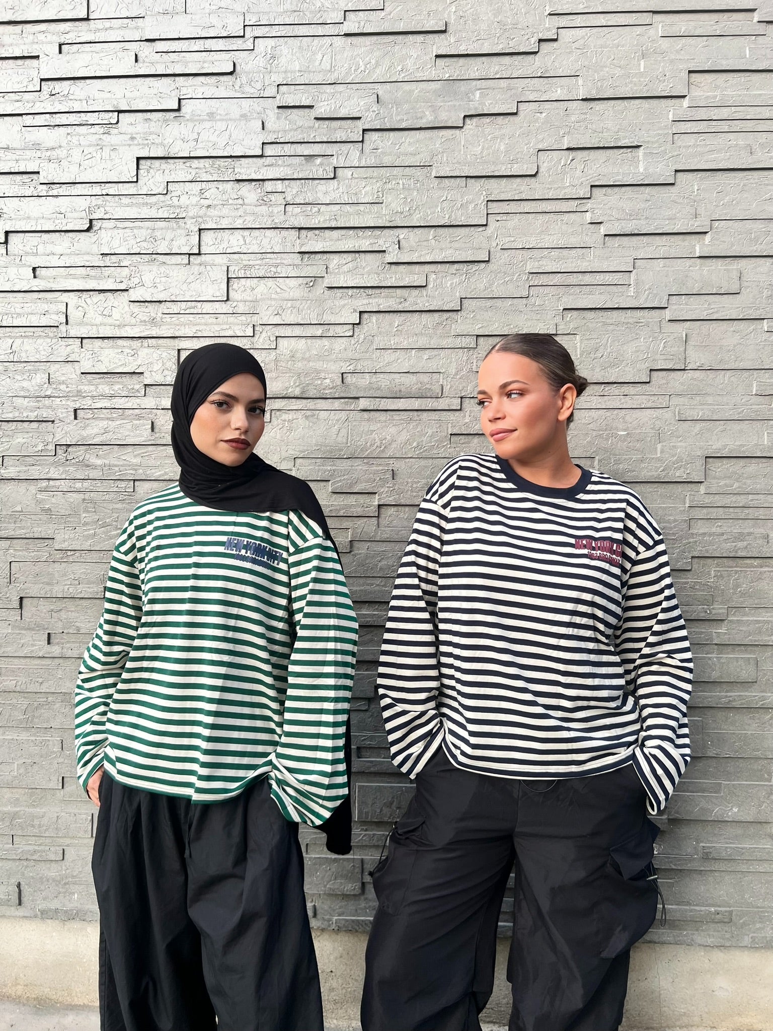 Haut Rayé Vert & Blanc Oversize – Manches Longues- Coupe Streetwear