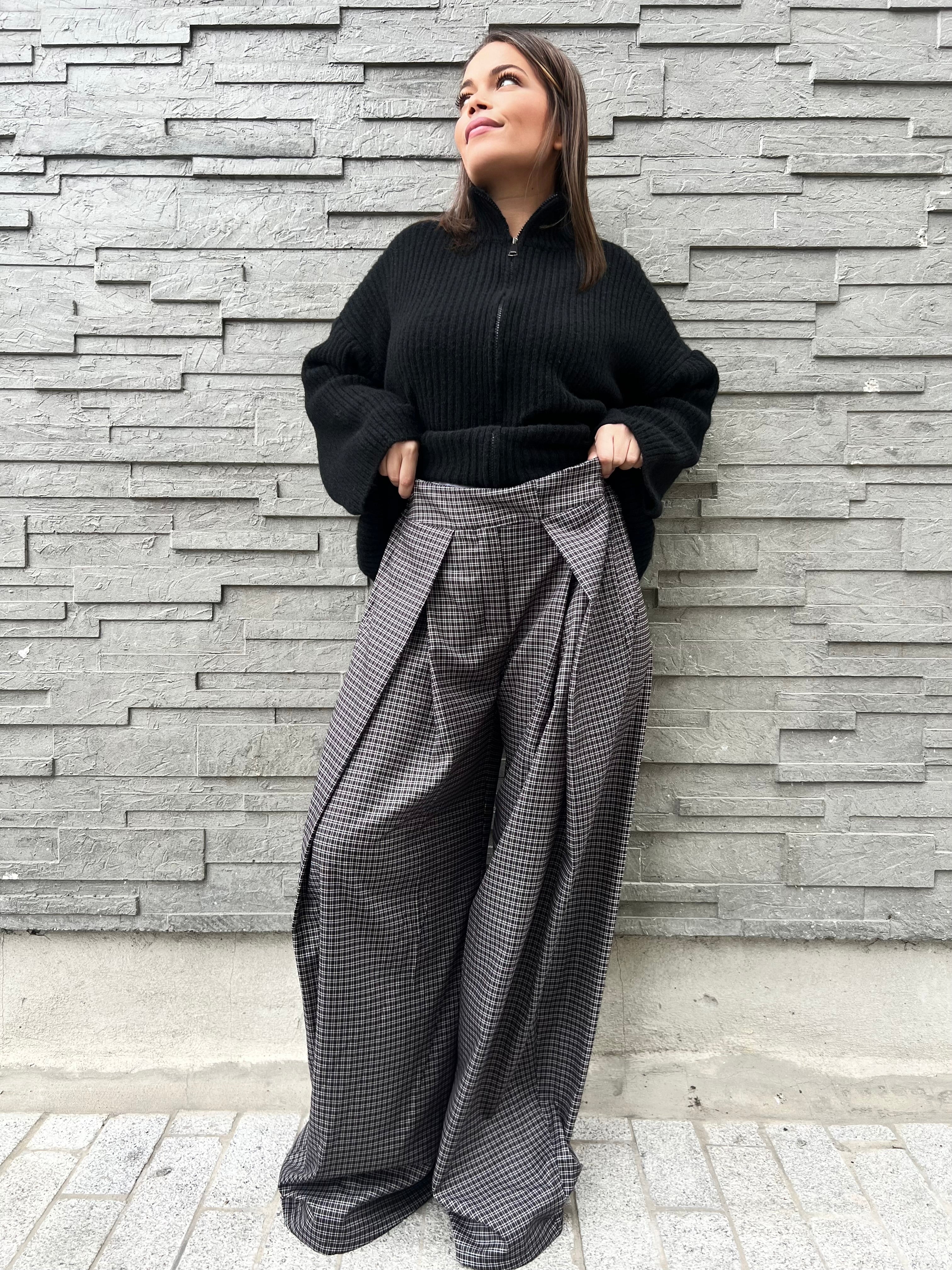 Pantalon large à carreaux