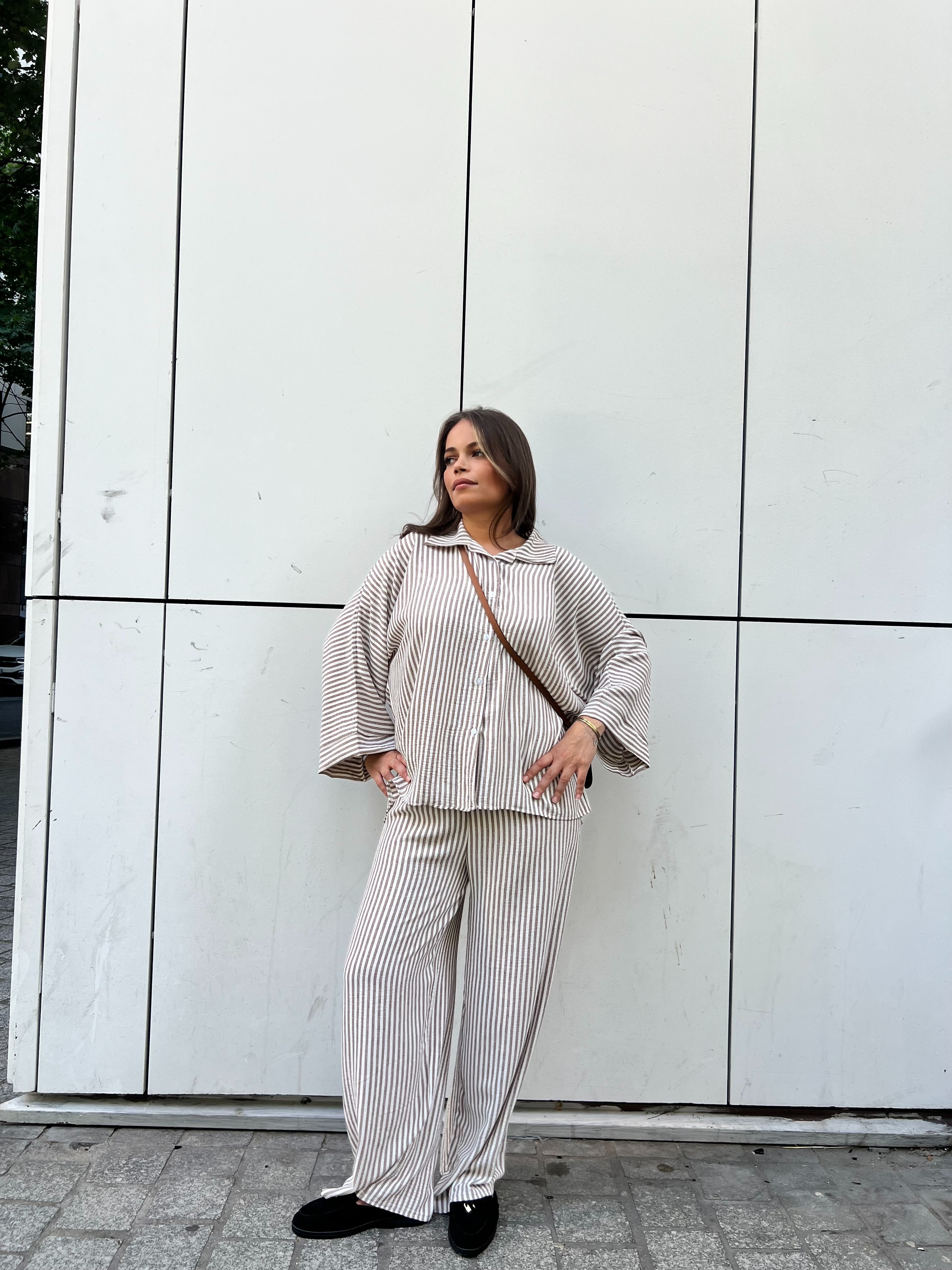 Ensemble Rayé Oversize Effet Lin - Chemise & Pantalon Palazzo
