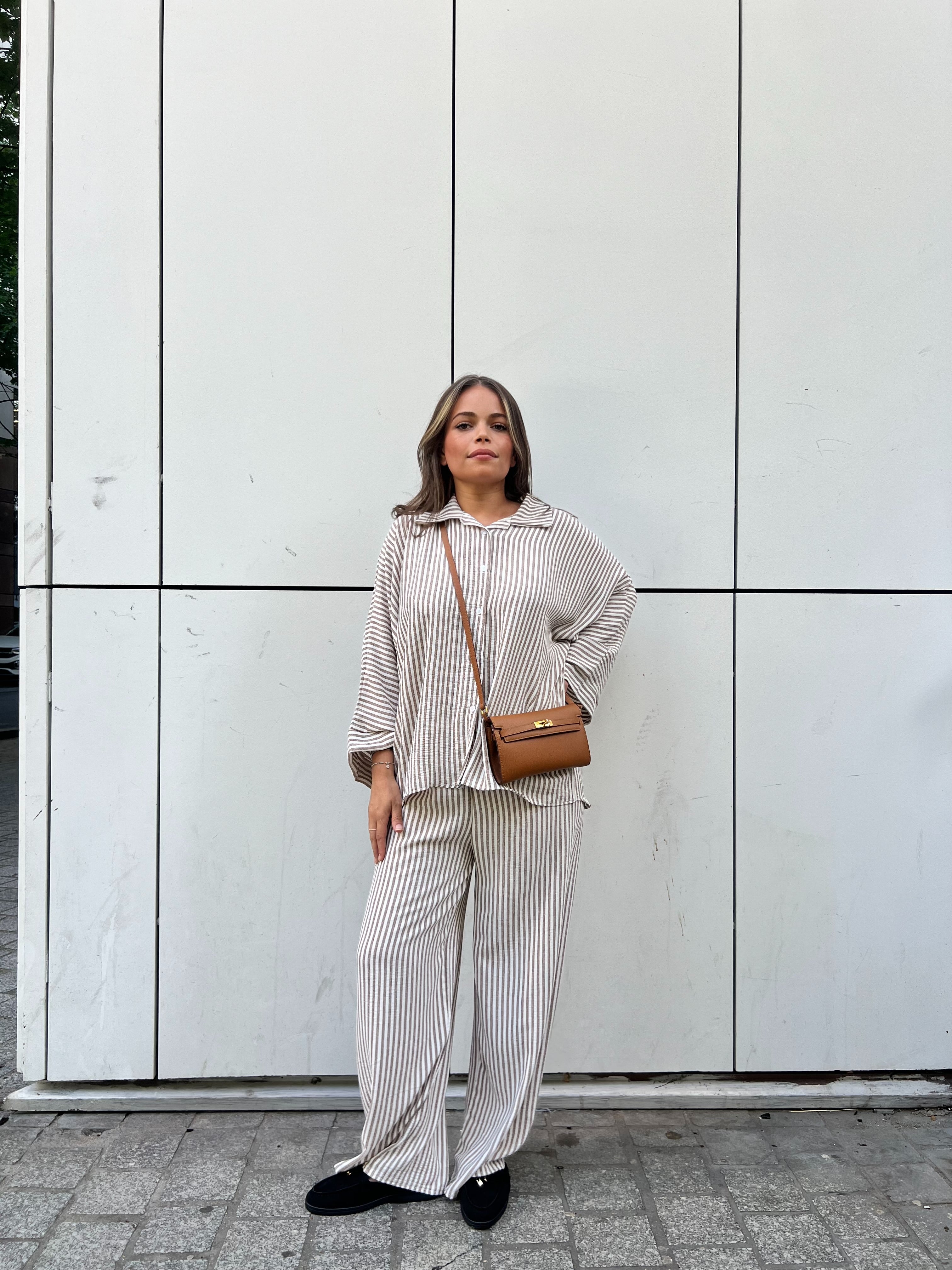 Ensemble Rayé Oversize Effet Lin - Chemise & Pantalon Palazzo
