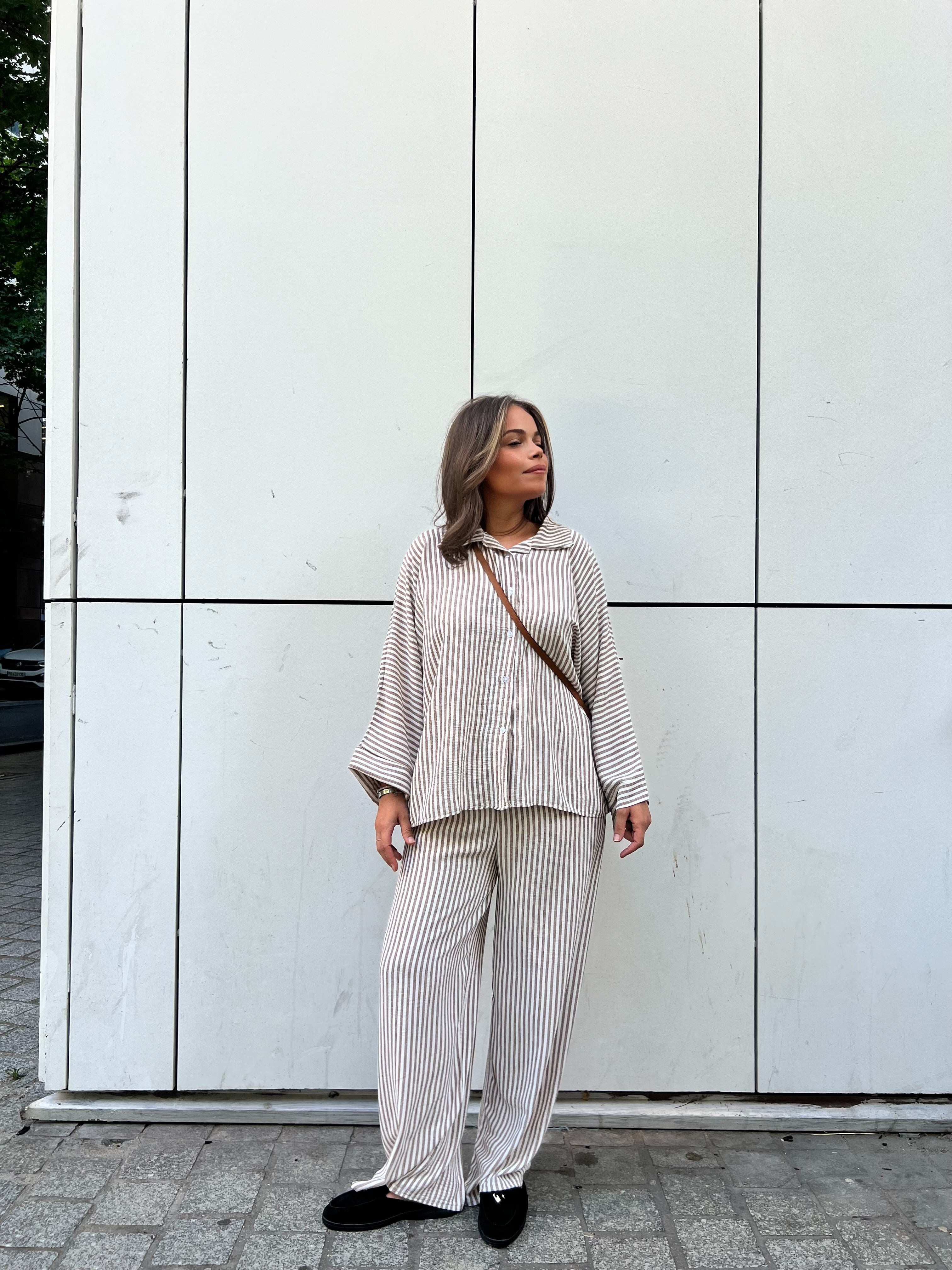 Ensemble Rayé Oversize Effet Lin - Chemise & Pantalon Palazzo