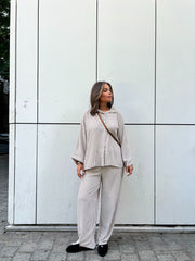 Ensemble Rayé Oversize Effet Lin - Chemise & Pantalon Palazzo