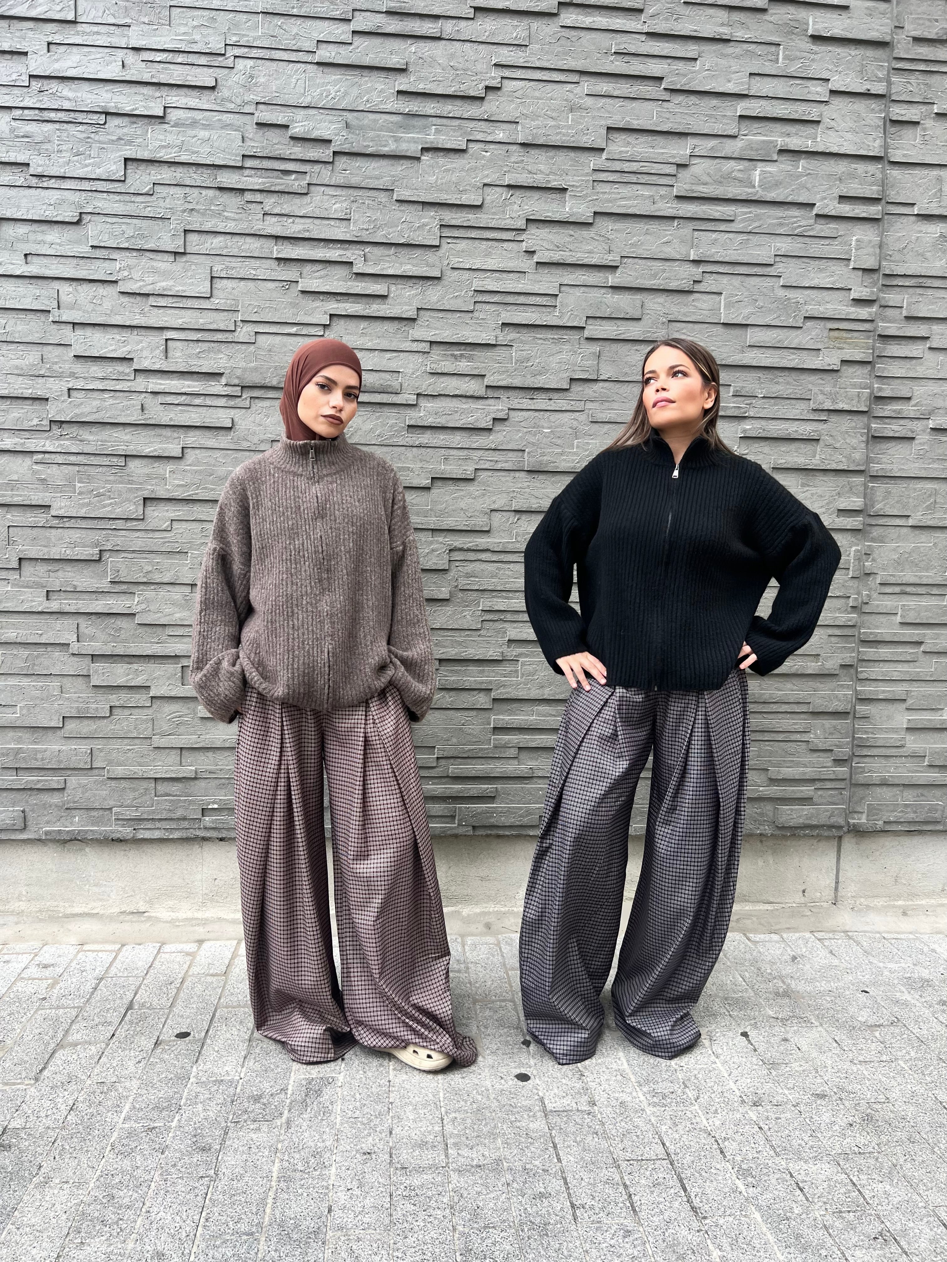 Pantalon large à carreaux