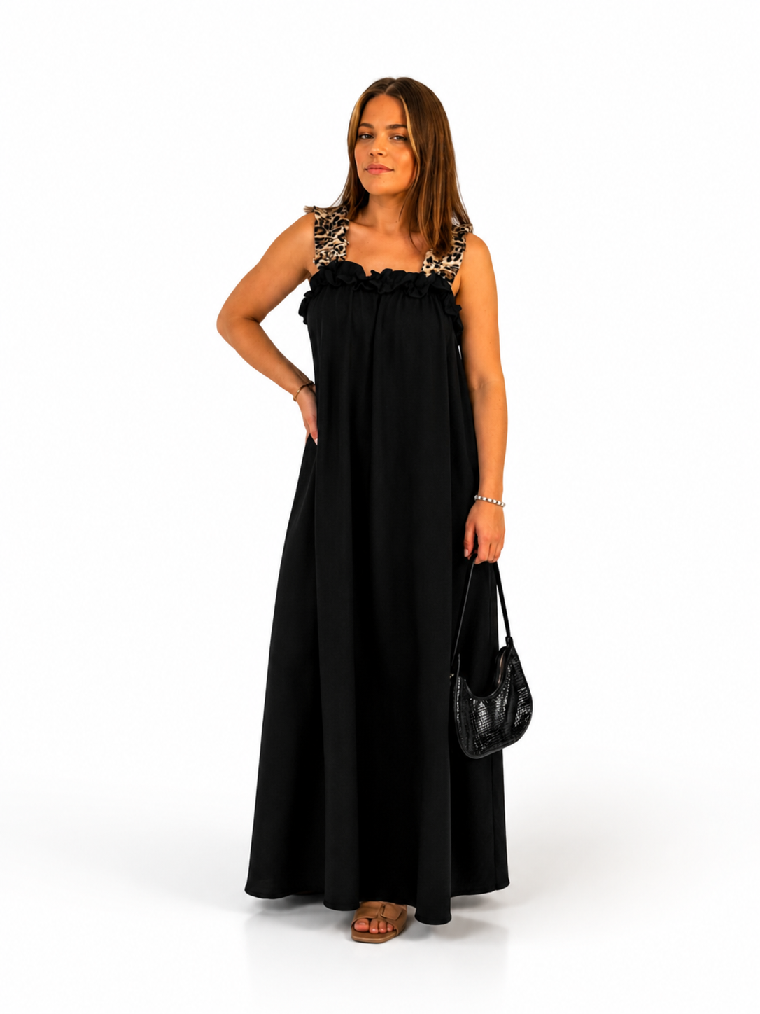 Robe Longue Noir Élégance Léopard