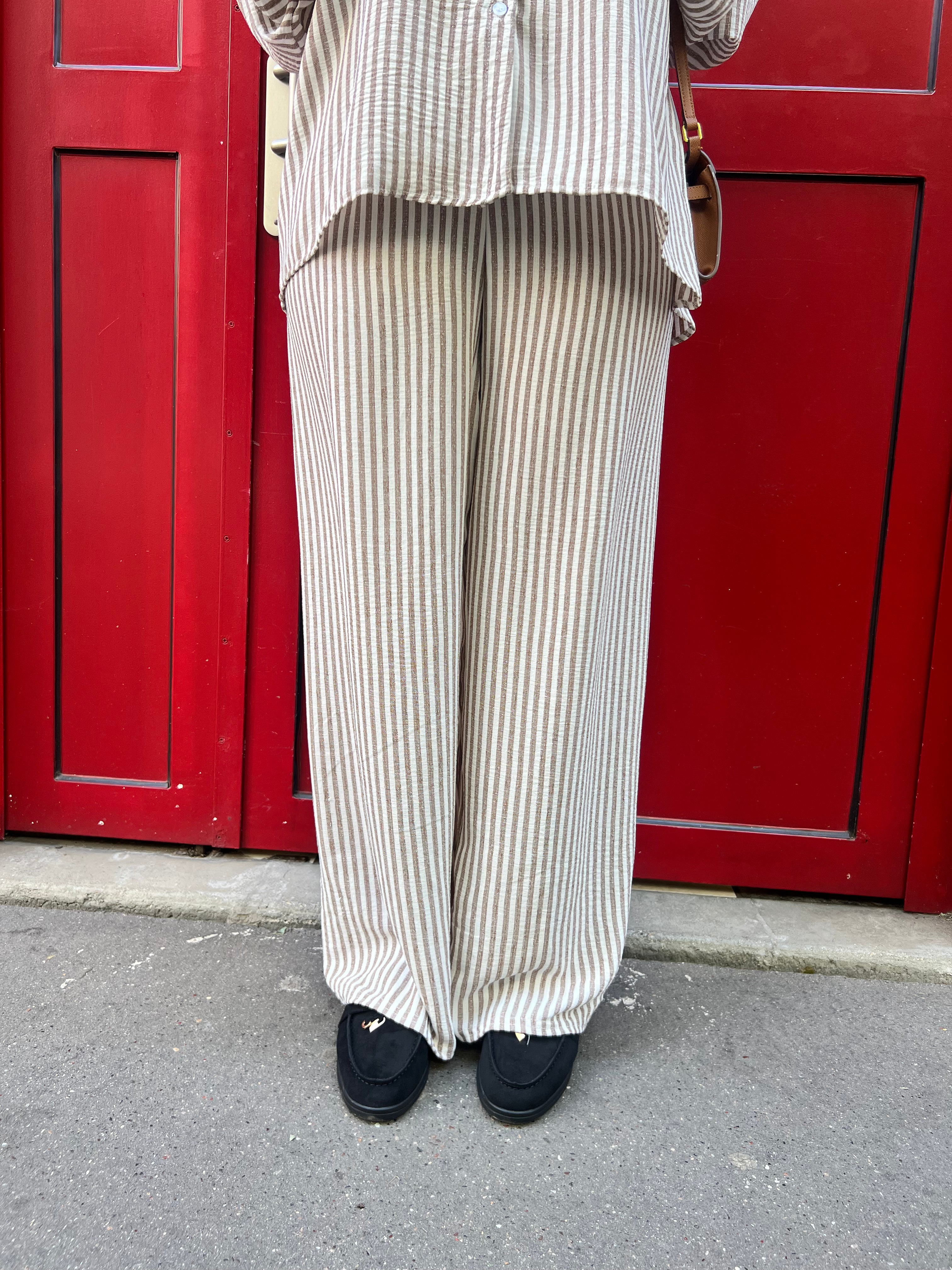 Ensemble Rayé Oversize Effet Lin - Chemise & Pantalon Palazzo